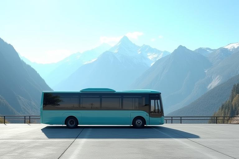 Elektrischer Transferbus vor Bergkulisse